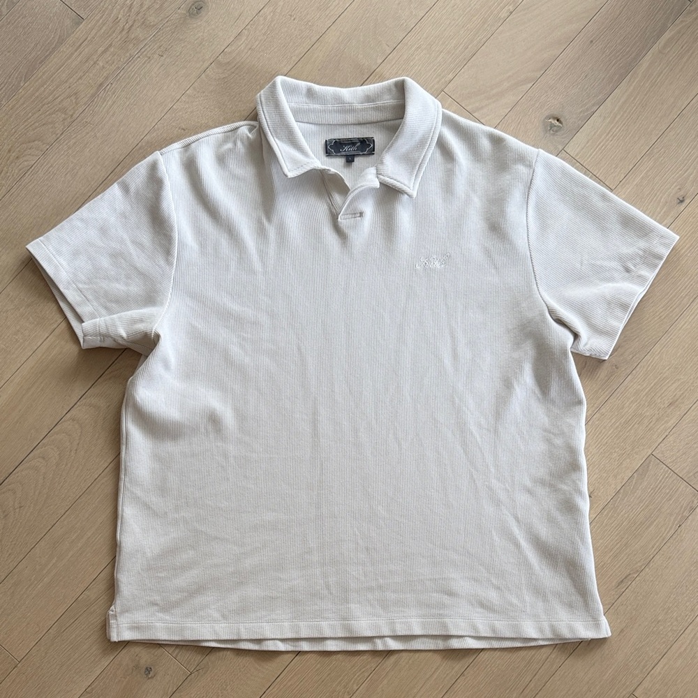 Kith Microwaffle Polo Short Sleeve Size Large Cream/OffWhite